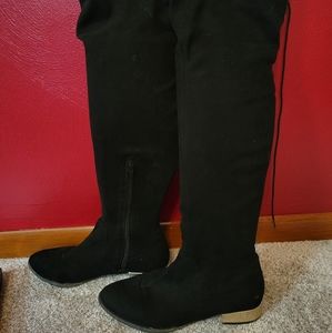 Thigh high back lace boots